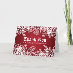 Thank You Bridesmaid Victorian Flourish Red Card