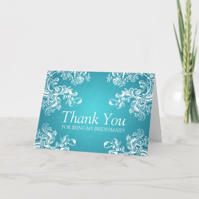 Thank You Bridesmaid Vintage Swirls 2 Turquoise (Front)