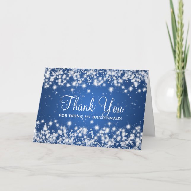 Thank You Bridesmaid Winter Sparkle Blue Card (Front)