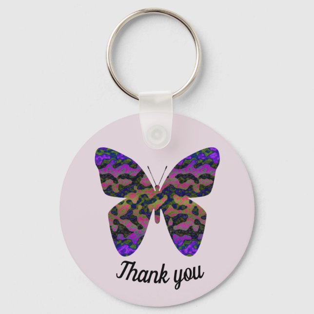 Thank You Bright Colourful Butterfly Appreciation Key Ring (Front)