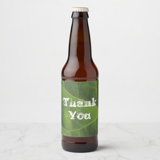 Thank You Bright Green Leaf Photo Appreciation Beer Bottle Label (Front)