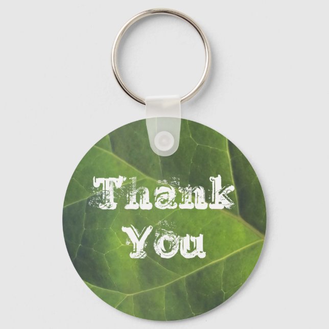 Thank You Bright Green Leaf Photo Appreciation Key Ring (Front)
