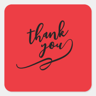 Thank You Bright Red Classical Unique Simple Square Sticker