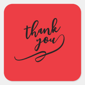 Thank You Bright Red Classical Unique Simple Square Sticker