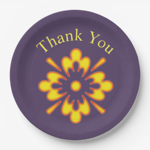Thank You Bright Yellow Abstract Flower Floral Paper Plate