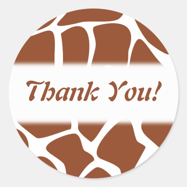 Thank You. Brown and White Giraffe Pattern. Classic Round Sticker (Front)