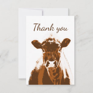 Thank You Brown Farm Cow Animal Blank Back Card