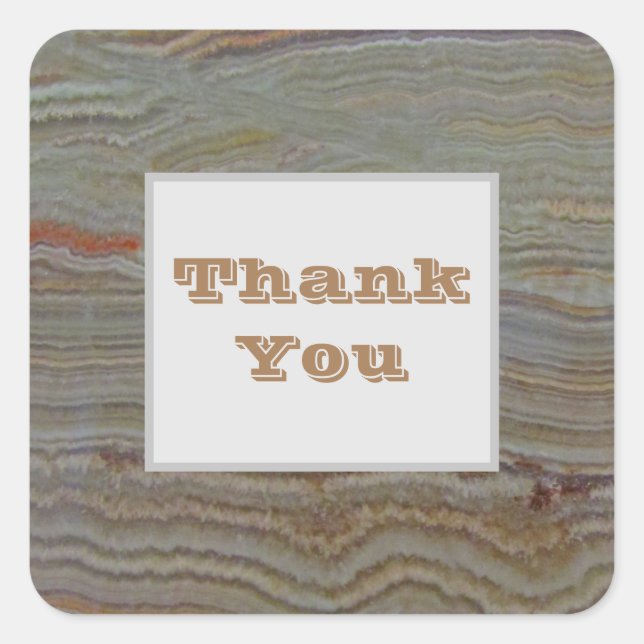 Thank You Brown Grey Nature Photo Striped Onyx Square Sticker (Front)