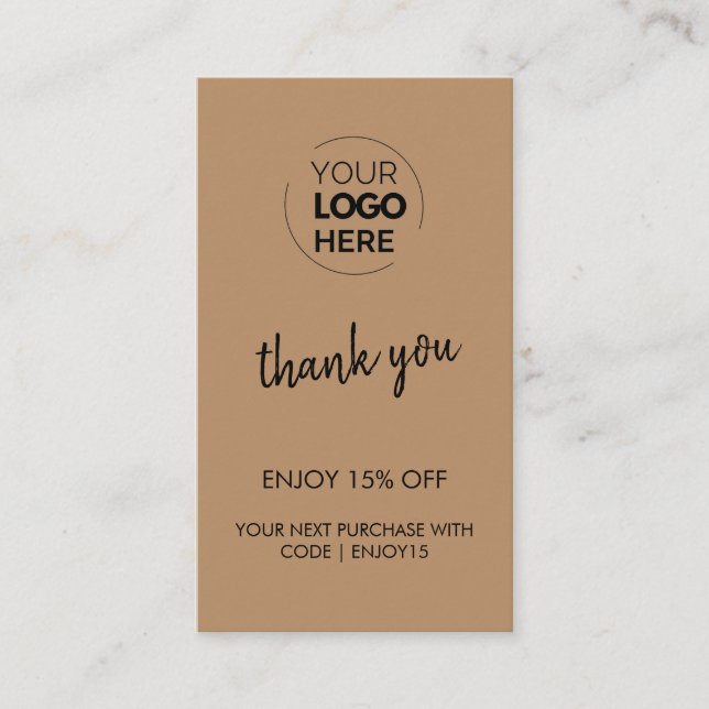 Thank You Brown Stylish Modern Logo Business Discount Card (Front)