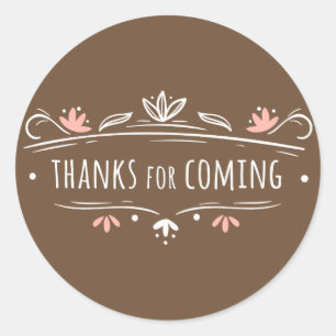 Thank You Brown, White & Pink Floral Wedding Party Classic Round Sticker