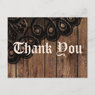 Thank You Brown Wood and Black Faux Lace Postcard