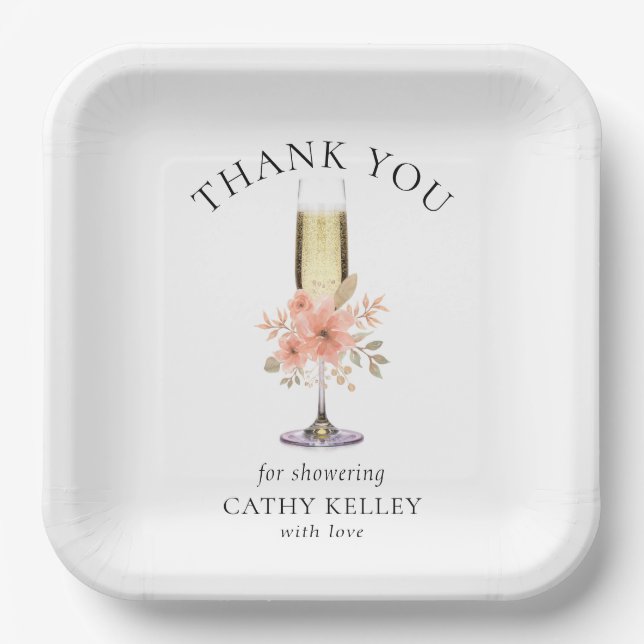 Thank You Brunch and Bubbly Bridal Shower 9"Square Paper Plate (Front)