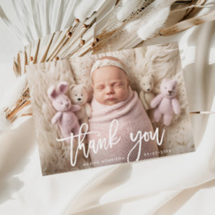 THANK YOU   brush lettering birth announcement Postcard