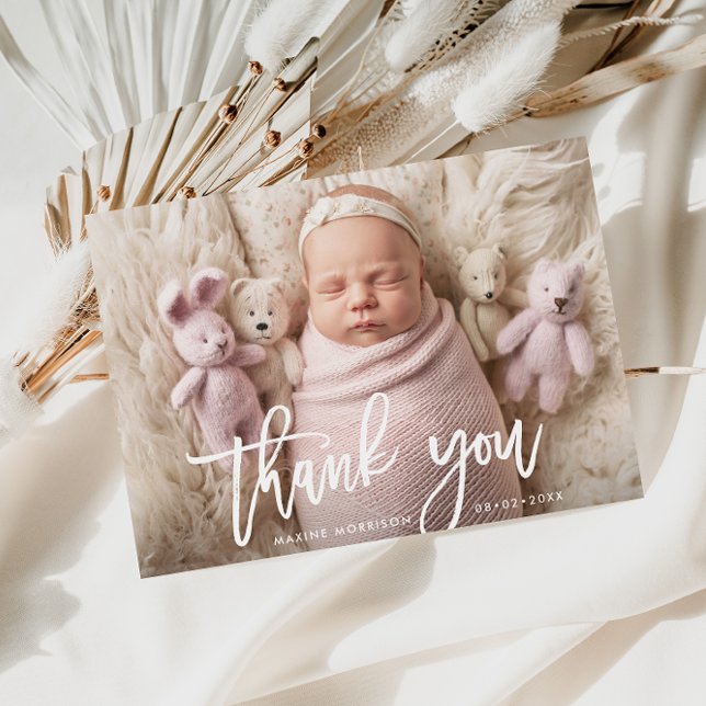 THANK YOU | brush lettering birth announcement Postcard (Creator Uploaded)