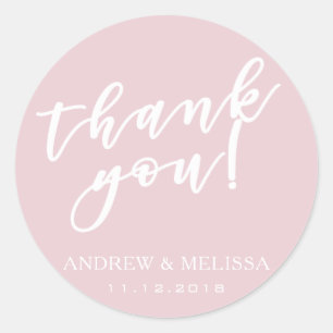 Thank You Brush Script Dusty Pink Wedding Classic Round Sticker