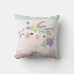 Thank You: Bunny with Flowers Illustration Cushion