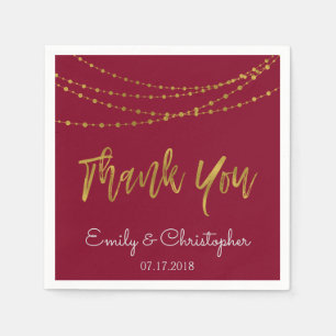 Thank You Burgundy and Gold Foil String Lights Napkin