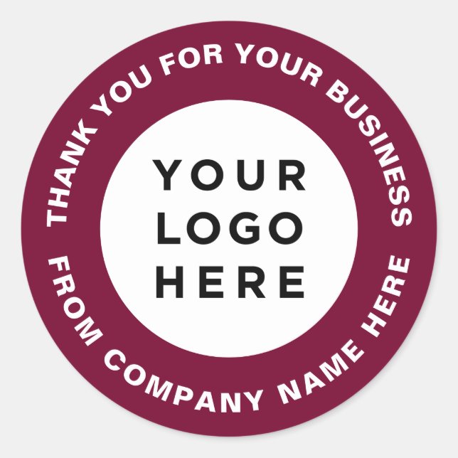 Thank you burgundy eyecatching logo classic round sticker (Front)
