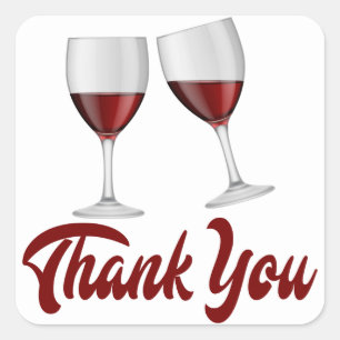 Thank You Burgundy Red Wine Glasses Wedding Square Sticker
