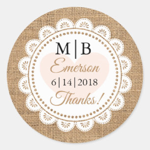 Thank You Burlap Personalised Wedding Stickers