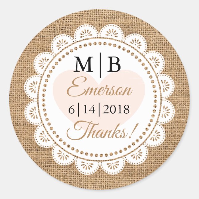Thank You Burlap Personalised Wedding Stickers (Front)