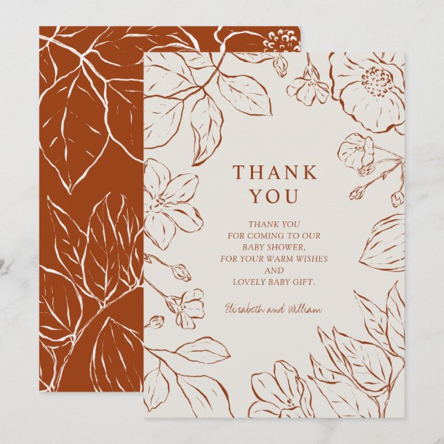 Thank You Burnt Orange Botanical Baby Shower (Front/Back)