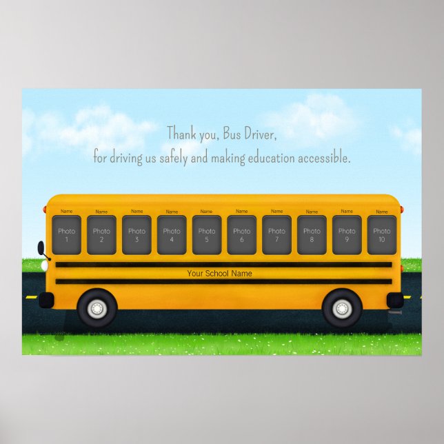 Thank You Bus Driver 10 Photo Custom School Bus Poster (Front)