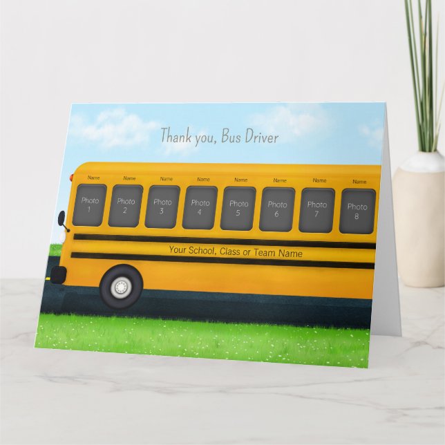 Thank You Bus Driver Yellow School Bus 16 Photos Card (Front)