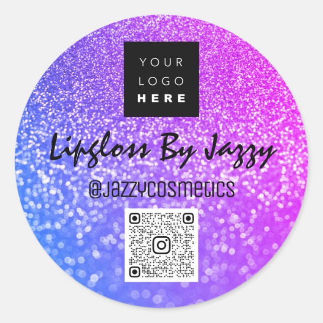 Thank You Business Beauty Pink Blue QR Code Logo  Classic Round Sticker (Front)