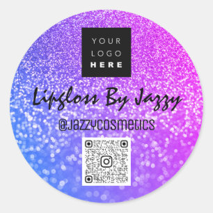 Thank You Business Beauty Pink Blue QR Code Logo Classic Round Sticker
