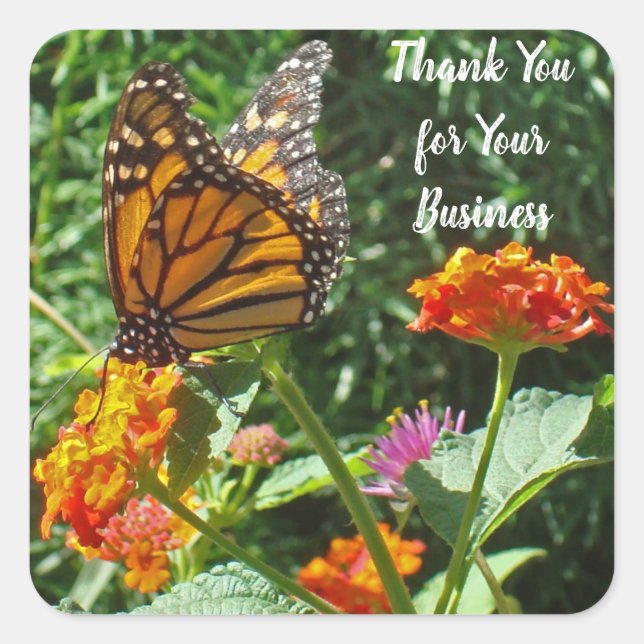 Thank You Business Butterfly Customer Appreciation Square Sticker (Front)