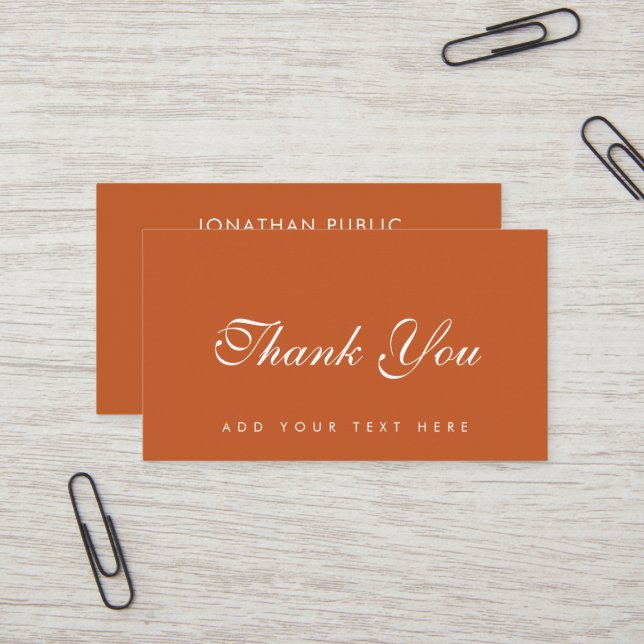 Thank You Business Cards Elegant Terracotta Modern (Front/Back In Situ)