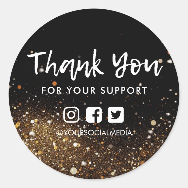 Thank You Business Gold Glitter Media Insert Classic Round Sticker (Front)