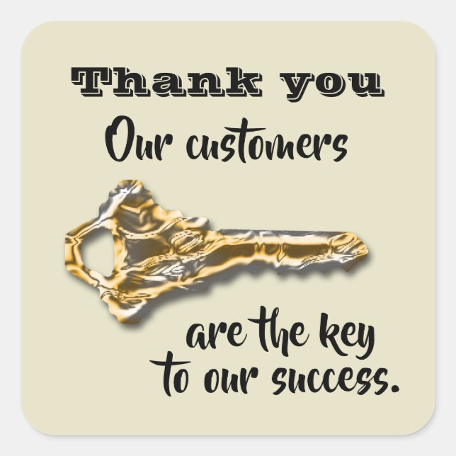 Thank You Business Gold Key Customer Appreciation Square Sticker (Front)