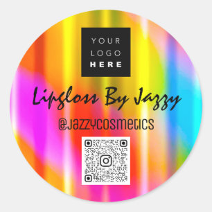 Thank You Business Holograph QRCode Logo Rainbow Classic Round Sticker