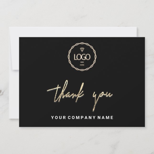 Thank You Business Insert Logo Gold Frame Black Invitation (Front)