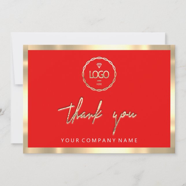 Thank You Business Insert Logo Gold Frame Red Invitation (Front)