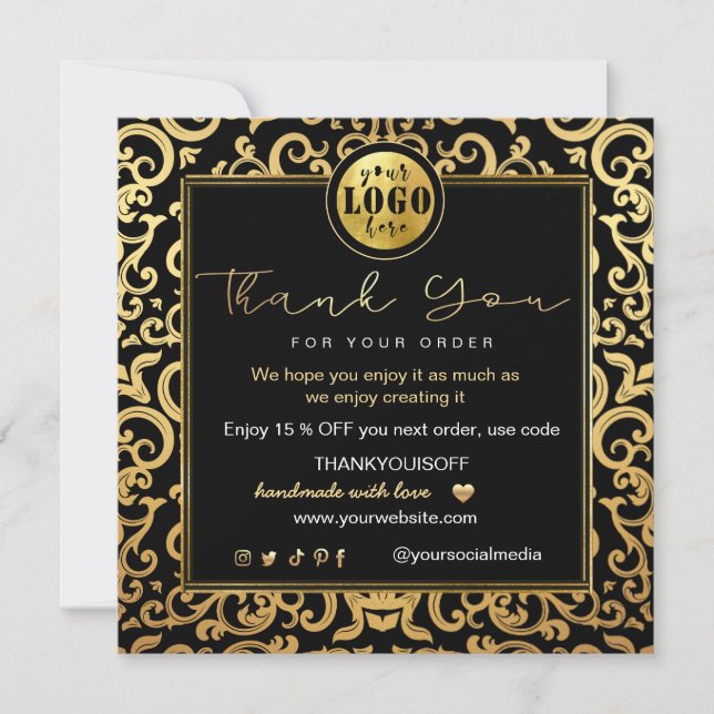 Thank You Business Insert Logo Gold Luxury Frame  Invitation (Front)