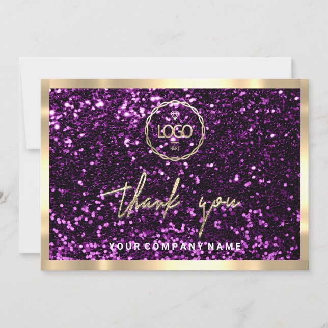Thank You Business Insert Logo Gold Marble Glitter Invitation (Front)