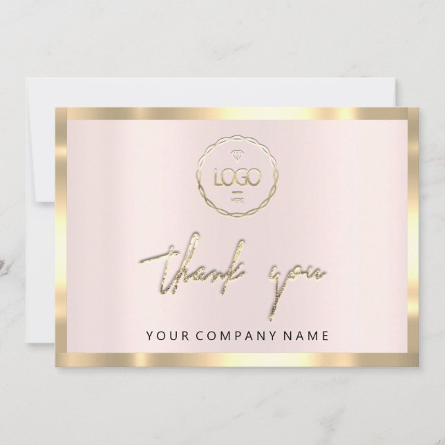 Thank You Business Insert Logo Gold Pink Invitation (Front)