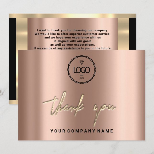 Thank You Business Insert Logo Rose Gold Elegant Invitation (Front/Back)