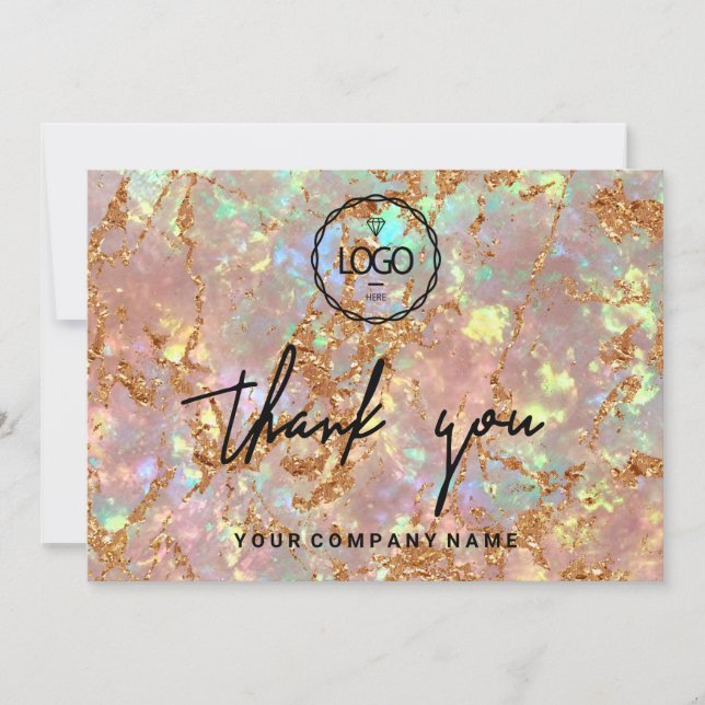Thank You Business Insert Logo Rose Gold Holograph Invitation (Front)