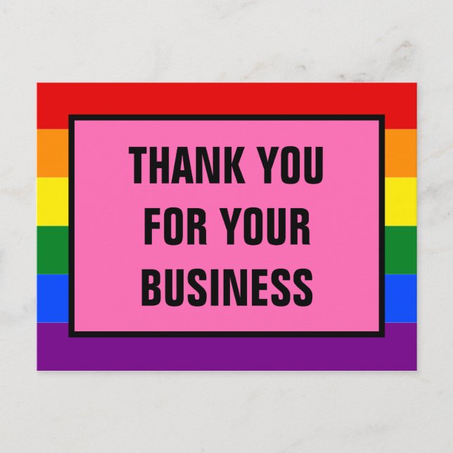 Thank You Business LGBT Customers Rainbow Pride Postcard (Front)