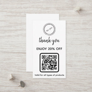 Thank You   Business Logo Minimalist QR Code  Discount Card