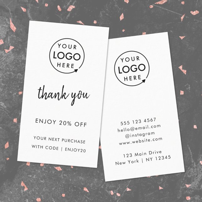 Thank You | Business Logo Modern White Discount Card (Modern minimalist thank you discount cards by Guava - perfect for growing loyalty & repeat business)