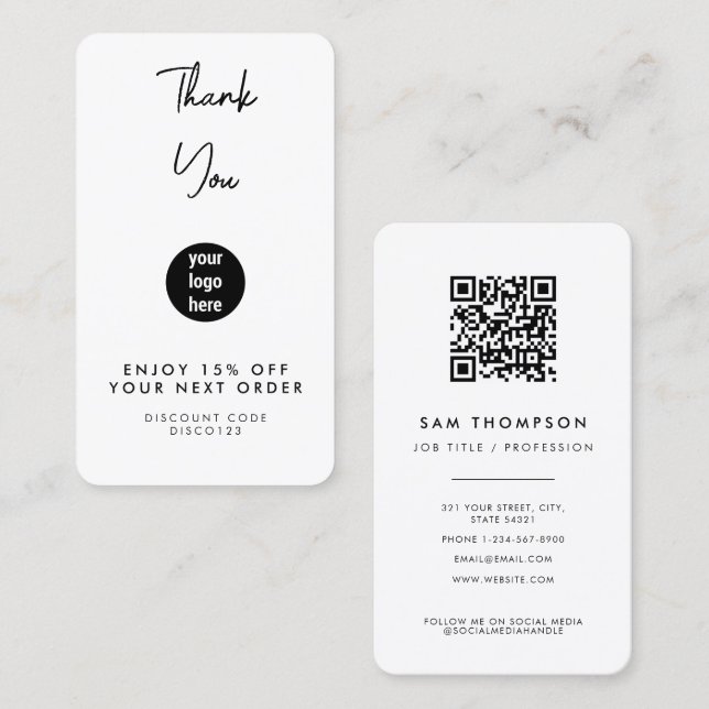 Thank You Business Logo QR Code Discount Card (Front/Back)