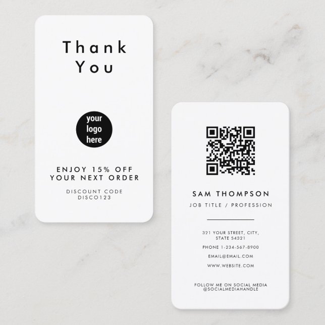 Thank You Business Logo QR Code Discount Card (Front/Back)