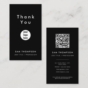 Thank You Business Logo QR Code Social Media Black Card