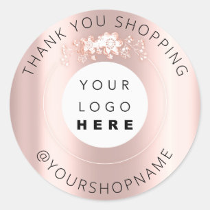 Thank You Business Logo Rose IG Name Florals Classic Round Sticker