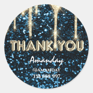 thank you business Name Instagra Teal Gold Drip Classic Round Sticker